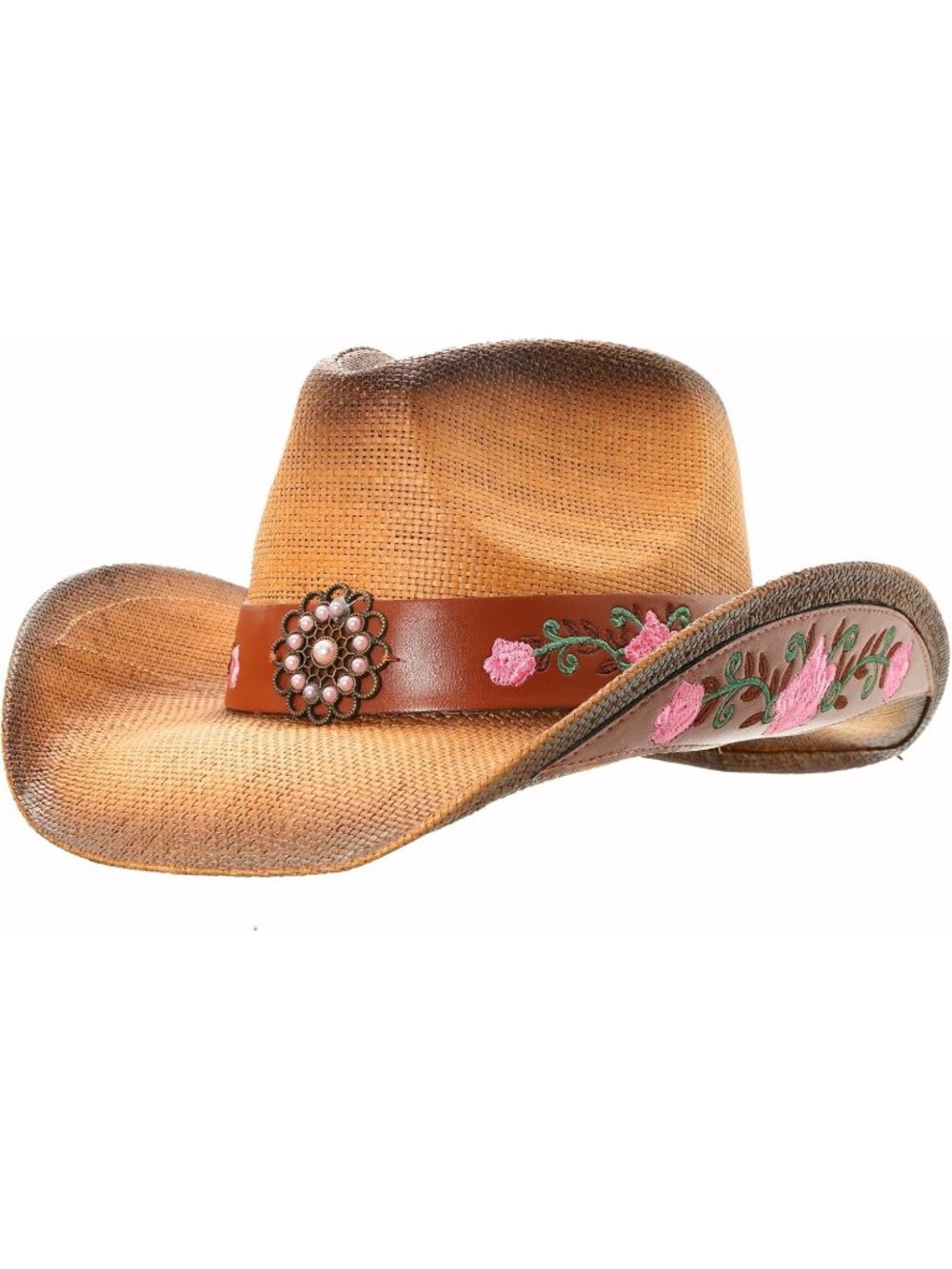 Men's Brown Leather Pull-On Style Classic Straw Western Cowgirl Cowboy Hat